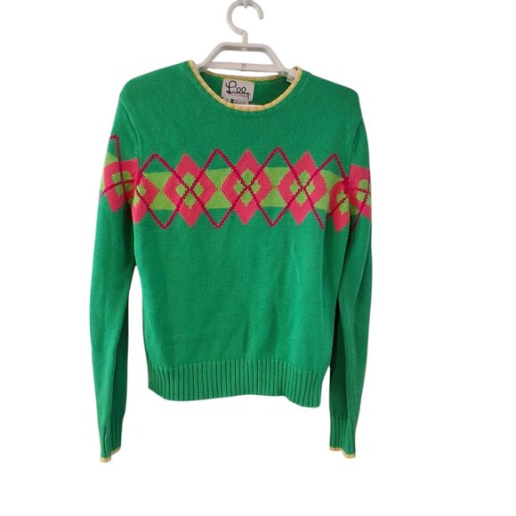 Lilly Pulitzer vintage sweater womens Small cotton green argyle preppy - Picture 1 of 6